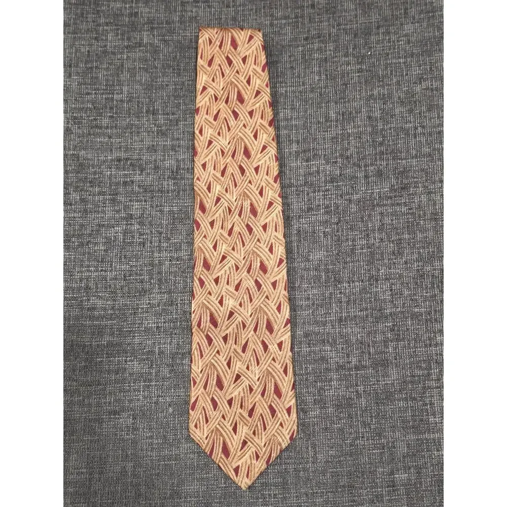 Vintage Calvin Klein Silk Tie Burgundy Gold Basketweave Geometric Made in USA